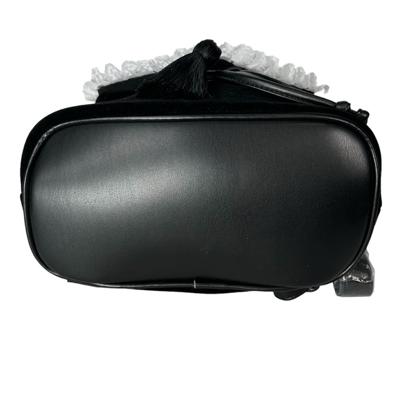 Dolls Kill Black Velvet Backpack White Embroidered Cross Drawstring Flap Bag - Picture 8 of 16